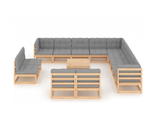 Juego de muebles de jardín 14 pzas y cojines madera maciza pino