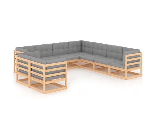 Juego de muebles de jardín 9 pzas y cojines madera maciza pino