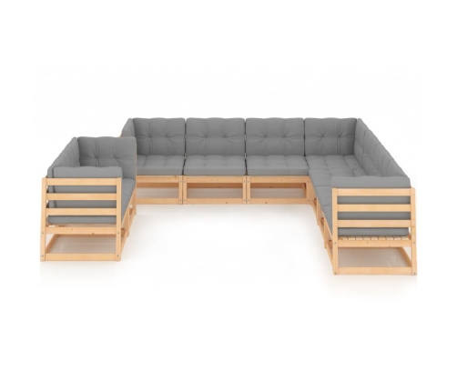 Juego de muebles de jardín 9 pzas y cojines madera maciza pino