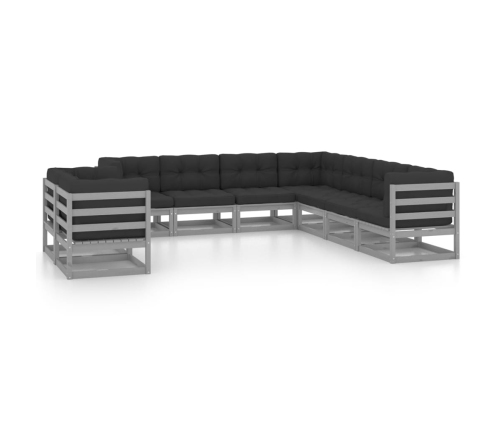Set de muebles de jardín 9 pzas con cojines madera pino gris