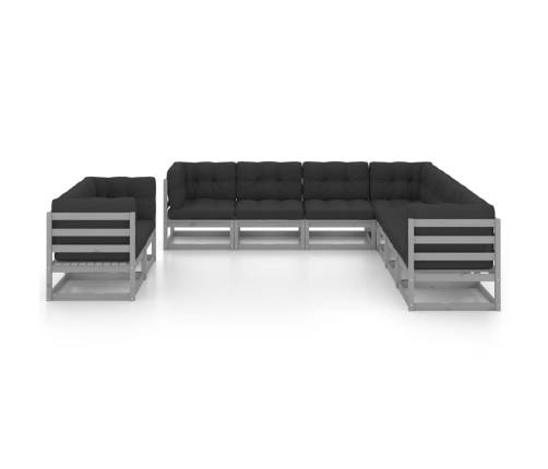 Set de muebles de jardín 9 pzas con cojines madera pino gris