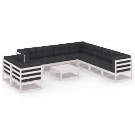 Set de muebles de jardín 10 pzas con cojines madera pino blanco