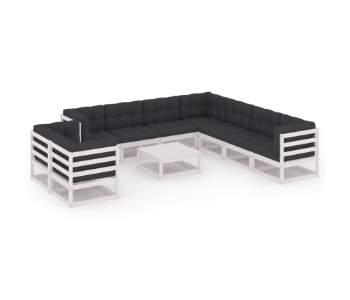 Set de muebles de jardín 10 pzas con cojines madera pino blanco