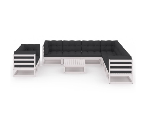 Set de muebles de jardín 10 pzas con cojines madera pino blanco