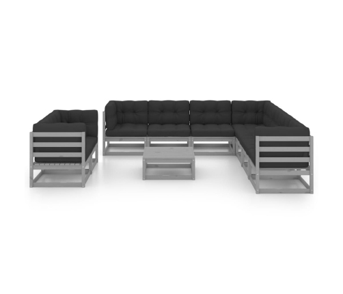 Set de muebles de jardín 10 pzas con cojines madera pino gris