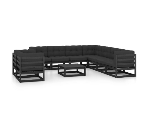 Set de muebles de jardín 10 pzas con cojines madera pino negro