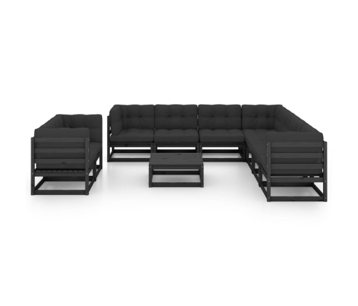 Set de muebles de jardín 10 pzas con cojines madera pino negro
