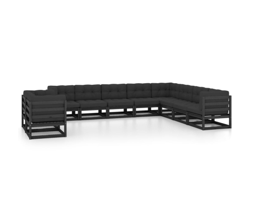 Set de muebles de jardín 10 pzas con cojines madera pino negro