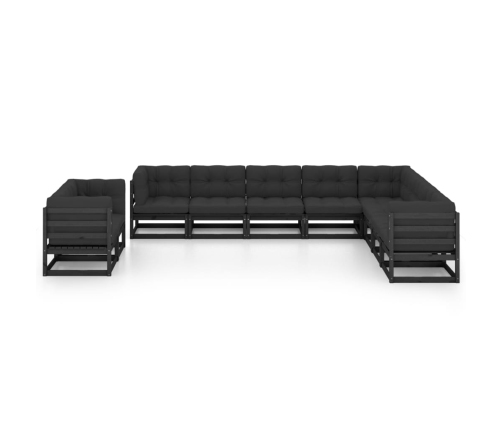 Set de muebles de jardín 10 pzas con cojines madera pino negro
