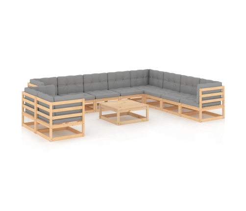 Juego de muebles de jardín 11 pzas y cojines madera maciza pino