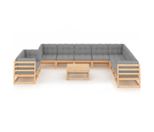 Juego de muebles de jardín 11 pzas y cojines madera maciza pino