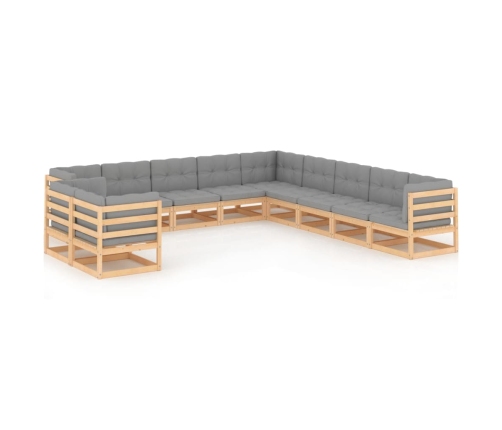 Juego de muebles de jardín 11 pzas y cojines madera maciza pino