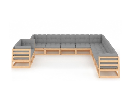 Juego de muebles de jardín 11 pzas y cojines madera maciza pino