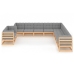 Juego de muebles de jardín 11 pzas y cojines madera maciza pino