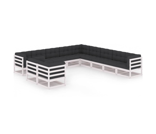 Set de muebles de jardín 11 pzas con cojines madera pino blanco