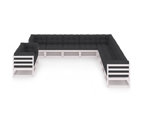 Set de muebles de jardín 11 pzas con cojines madera pino blanco