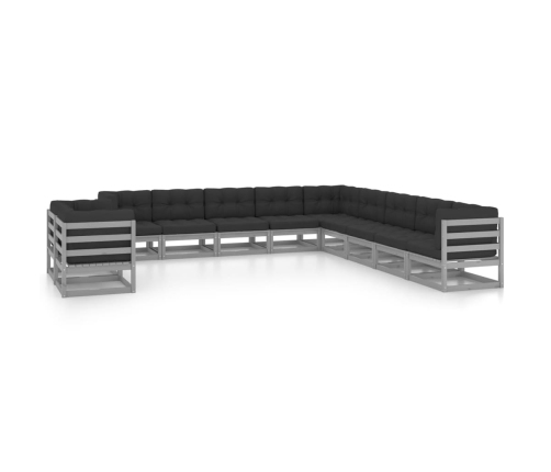 Set de muebles de jardín 11 pzas con cojines madera pino gris