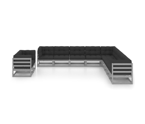 Set de muebles de jardín 11 pzas con cojines madera pino gris