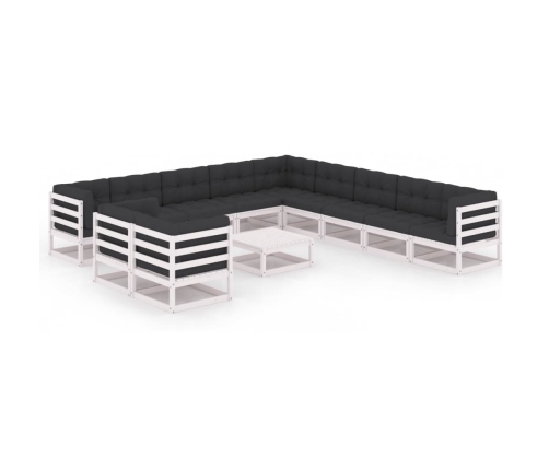 Set de muebles de jardín 12 pzas con cojines madera pino blanco