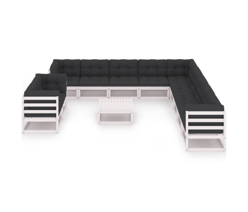 Set de muebles de jardín 12 pzas con cojines madera pino blanco