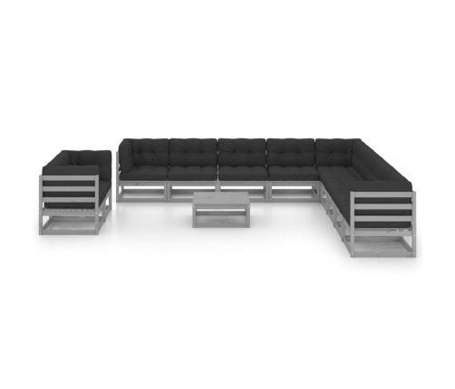 Set de muebles de jardín 12 pzas con cojines madera pino gris