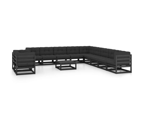 Set de muebles de jardín 12 pzas con cojines madera pino negro