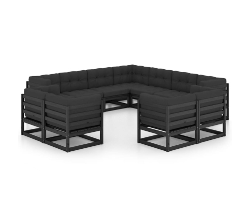 Set de muebles de jardín 11 pzas con cojines madera pino negro