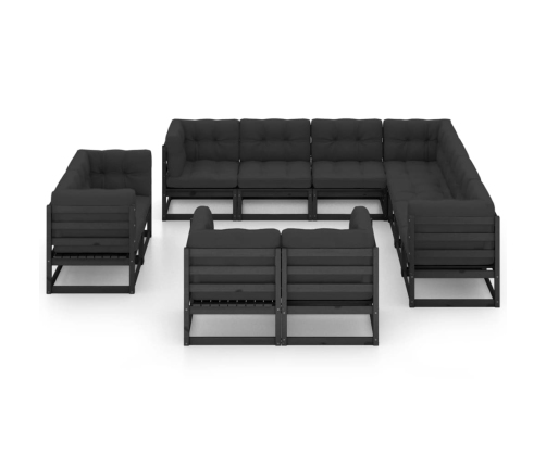 Set de muebles de jardín 11 pzas con cojines madera pino negro