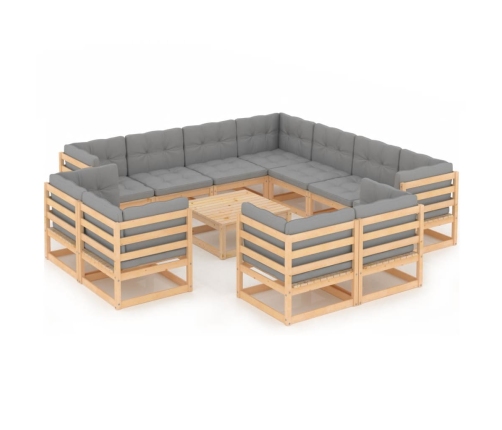 Juego de muebles de jardín 12 pzas y cojines madera maciza pino