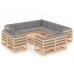 Juego de muebles de jardín 12 pzas y cojines madera maciza pino