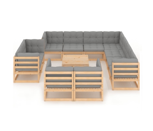 Juego de muebles de jardín 12 pzas y cojines madera maciza pino