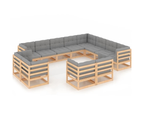Juego de muebles de jardín 12 pzas y cojines madera maciza pino