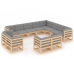 Juego de muebles de jardín 12 pzas y cojines madera maciza pino