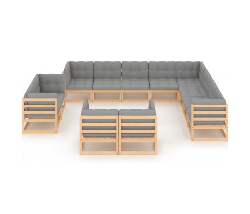 Juego de muebles de jardín 12 pzas y cojines madera maciza pino