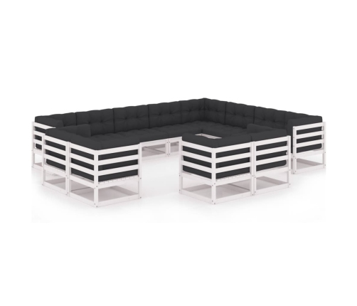 Set de muebles de jardín 12 pzas con cojines madera pino blanco