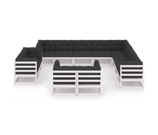 Set de muebles de jardín 12 pzas con cojines madera pino blanco