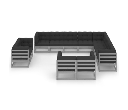 Set de muebles de jardín 12 pzas con cojines madera pino gris