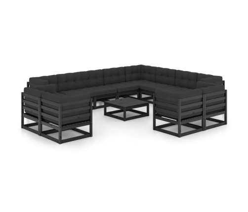 Set de muebles de jardín 13 pzas con cojines madera pino negro