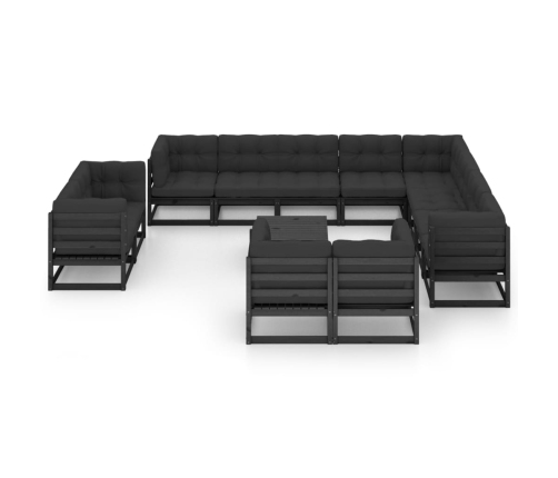 Set de muebles de jardín 13 pzas con cojines madera pino negro