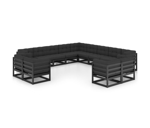 Set de muebles de jardín 13 pzas con cojines madera pino negro