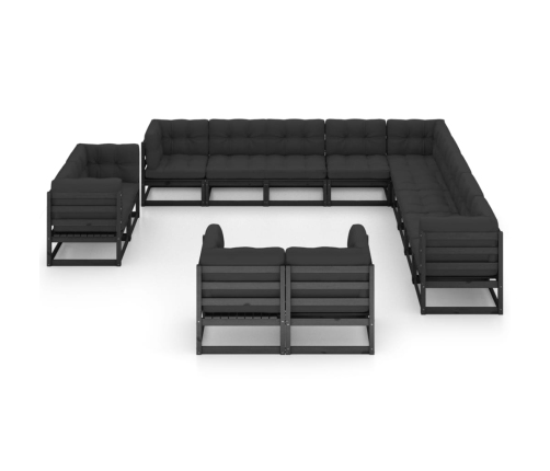 Set de muebles de jardín 13 pzas con cojines madera pino negro