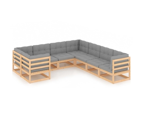 Muebles de jardín 8 pzas y cojines madera maciza pino