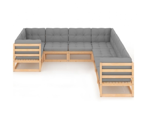 Muebles de jardín 8 pzas y cojines madera maciza pino