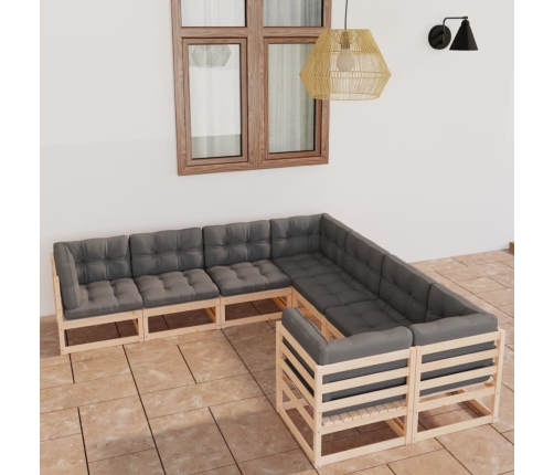 Muebles de jardín 8 pzas y cojines madera maciza pino
