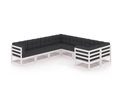 Set muebles jardín con cojines 8 pzas madera maciza pino blanco