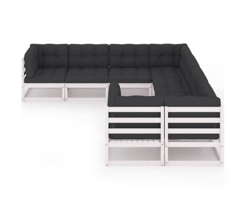 Set muebles jardín con cojines 8 pzas madera maciza pino blanco