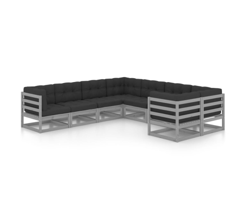 Set de muebles de jardín 8 pzas con cojines madera pino gris