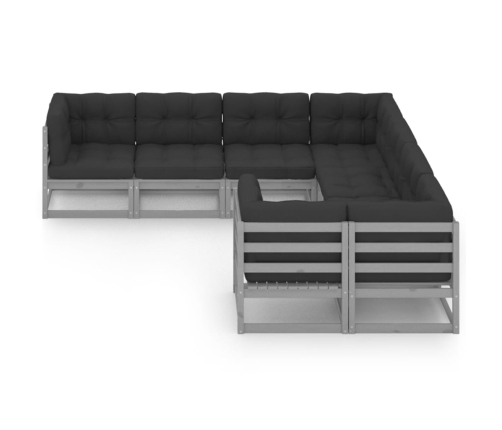 Set de muebles de jardín 8 pzas con cojines madera pino gris