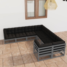 Set de muebles de jardín 8 pzas con cojines madera pino gris