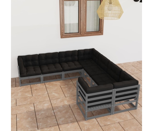 Set de muebles de jardín 8 pzas con cojines madera pino gris